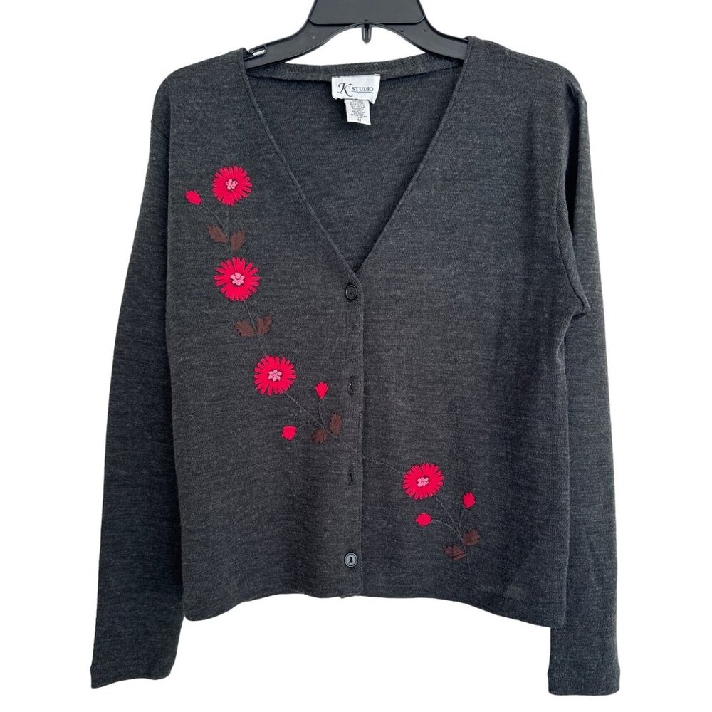 K studio front embroidered cardigan with polyester self buttons